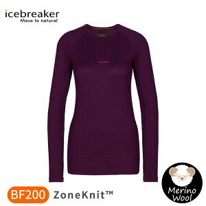 【Icebreaker 女 ZoneKnit 網眼透氣保暖圓領長袖上衣 BF200《深紫/桃紅》】0A56HD/排汗衣/內層衣