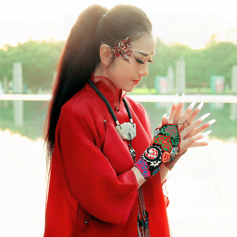 楊麗萍同款手套復古民族風中國風刺繡花手套扣指護腕特色文藝配飾