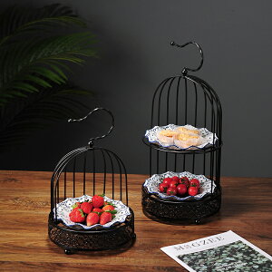 鳥籠點心架收納裝飾擺件水果盤創意甜品臺新中式展示架陶瓷托盤
