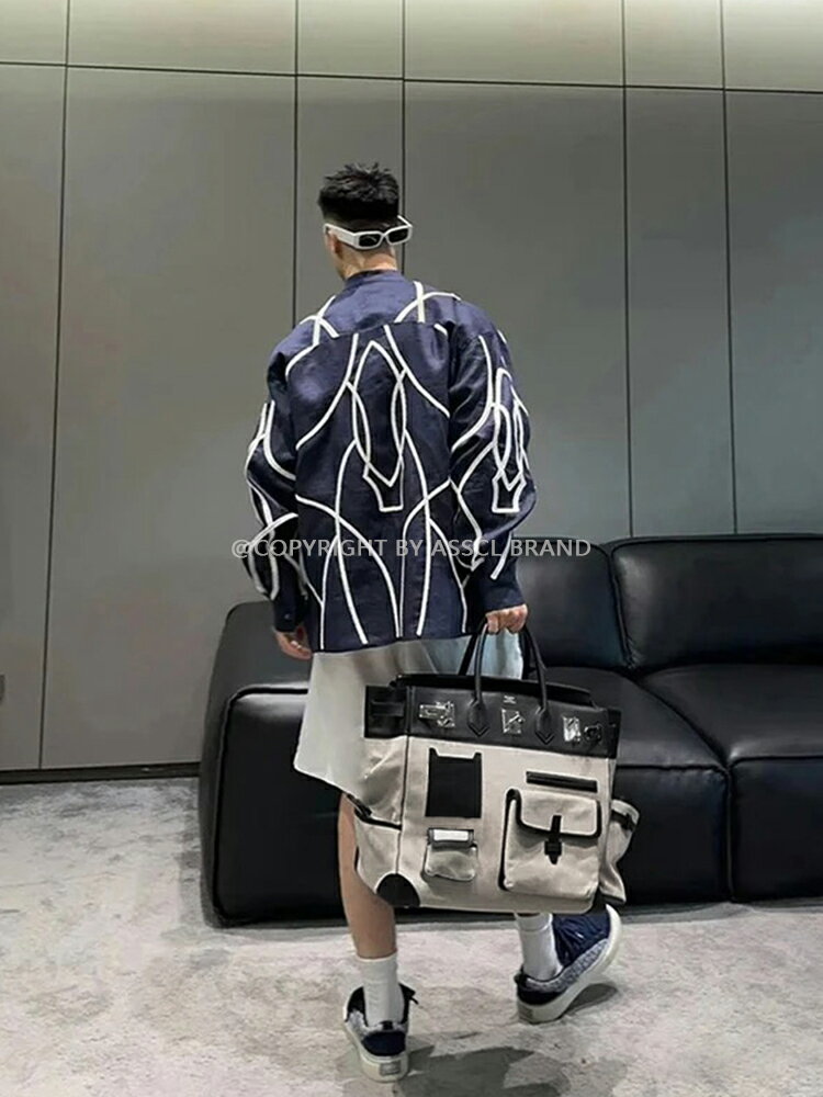 潮牌出差旅行包男機車工裝斜後背包大容量通勤鉑金包健身手提托特包