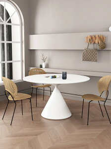 餐桌 巖板餐桌純白色圓桌家用圓形餐桌內嵌式轉盤小戶型飯桌