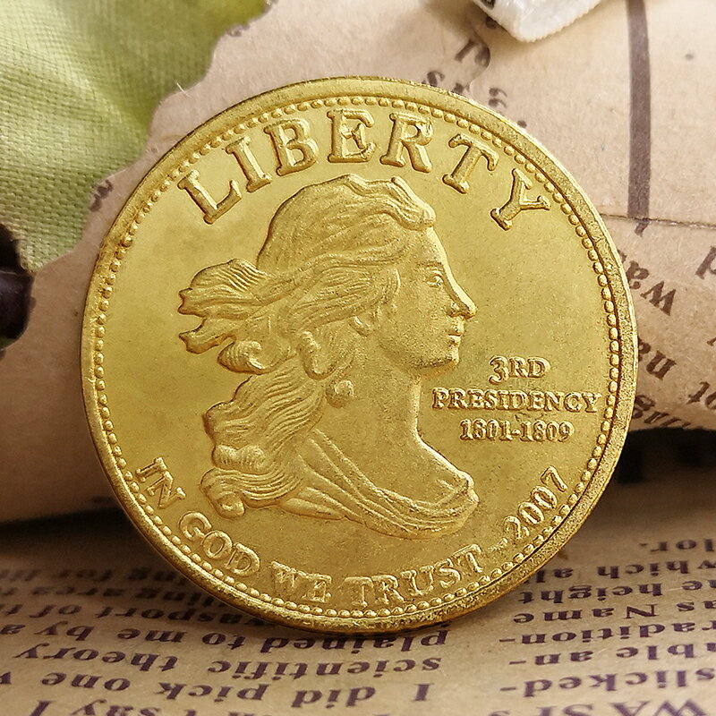 總統托馬斯·杰斐遜小金幣 外國硬幣1/2盎司仿金銅幣紀念幣