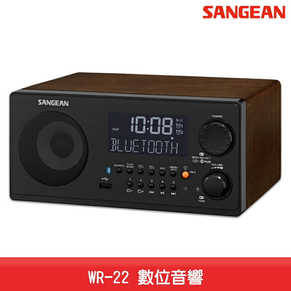 【台灣製造】SANGEAN WR-22 數位音響 藍牙喇叭 FM電台 收音機 廣播電台 音樂串流 USB撥放 遙控器