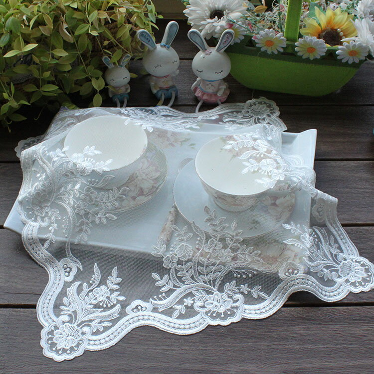 美式輕奢蕾絲桌布床頭柜微波爐破壁機空氣炸鍋茶盤茶具防塵罩白色