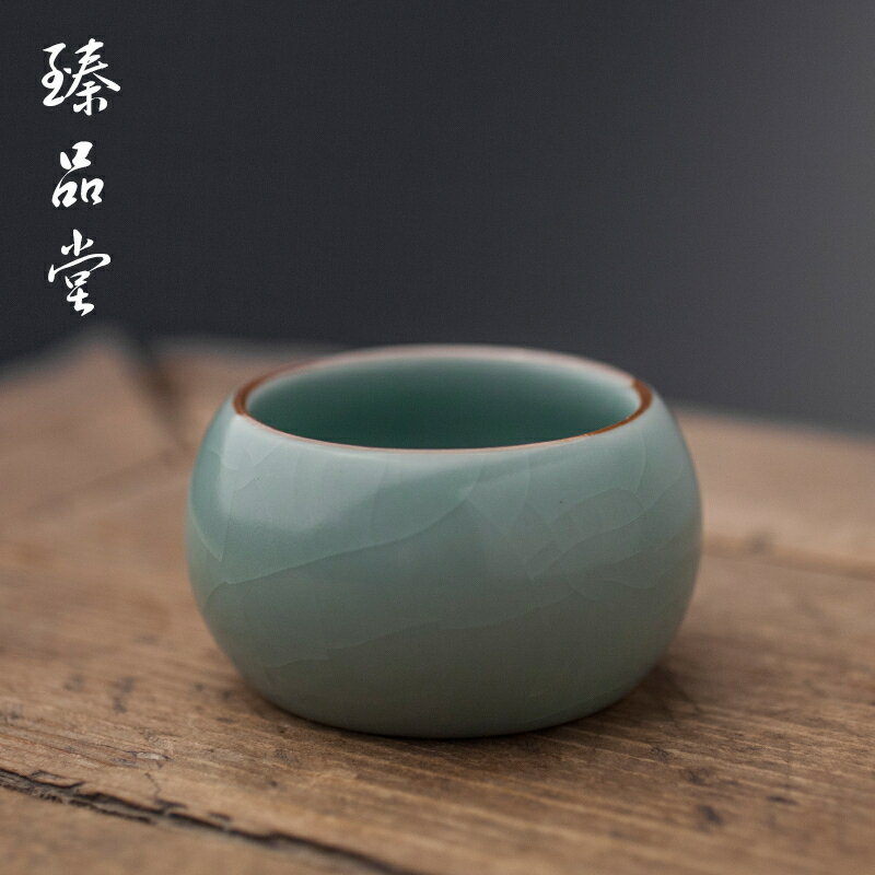 汝窯小茶杯個人單杯主人天青品茗杯冰裂開片可養陶瓷杯子功夫茶具1入