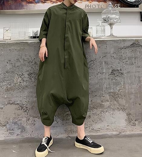 FINDSENSE品牌 韓國 2019 夏季 新款 復古 高腰 嘻哈 連體褲 工裝 寬鬆 潮流 連體套裝 時尚