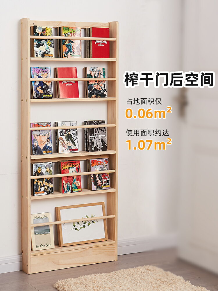 實木兒童書櫃壁掛書架門後縫隙收納櫃多層芝士薄櫃夾縫置物窄櫃子
