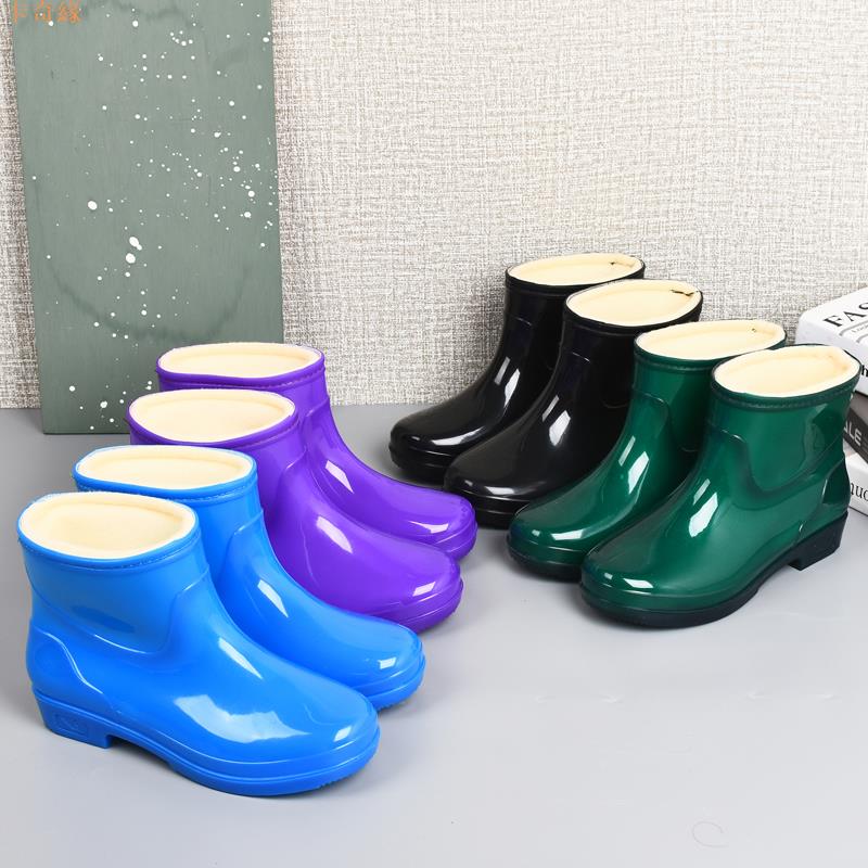 冬季加絨雨鞋成人女士外穿短筒膠鞋廚房洗碗防滑厚底耐磨保暖雨靴
