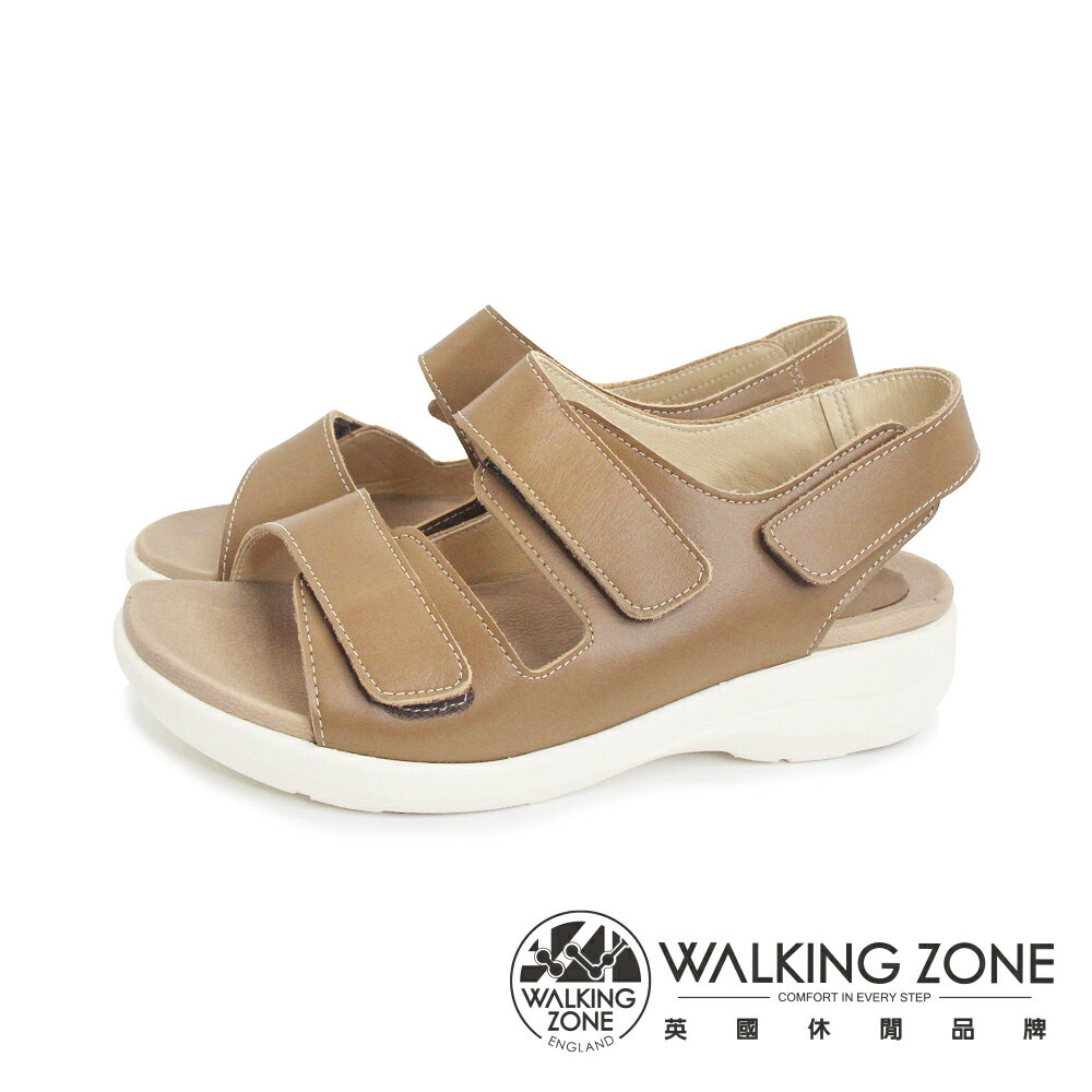 WALKING ZONE(女)厚底輕盈魔鬼氈可調式涼鞋 女鞋-棕色