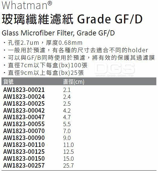 《Whatman®》玻璃纖維濾紙 Grade GF/D Glass Microfiber Filter, Grade GF/D