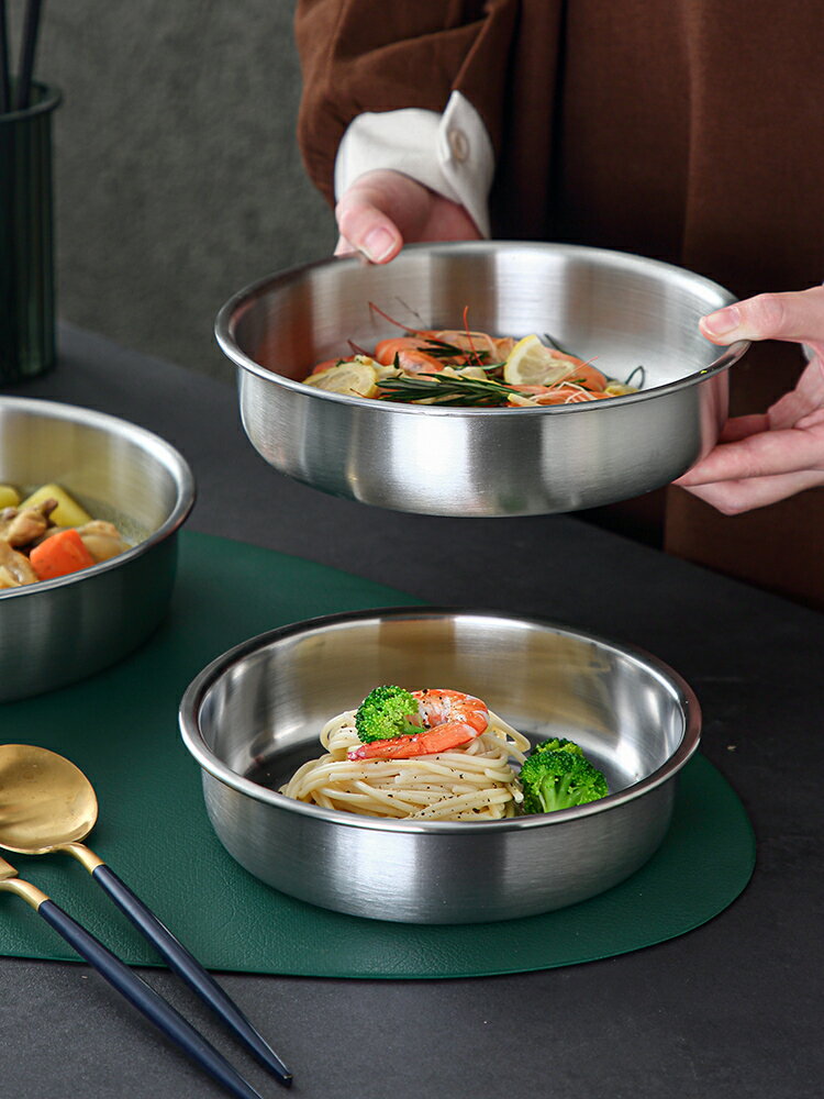 onlycook 304不銹鋼盤子圓盤食品級菜盤家用餐盤餃子盤蒸盤碟子