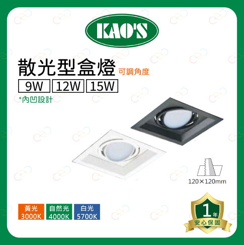 KAOS LED 可調角度 散光型盒燈 內凹設計 一燈 9W 12W 15W 導光板盒燈 1燈 (A Light) 1