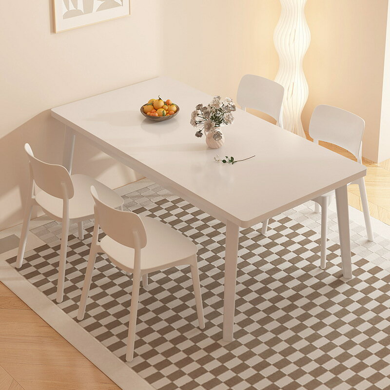 【免運】美雅閣| 實木腿餐桌家用小戶型白色飯桌子簡約奶油風長方形客廳餐桌椅組合