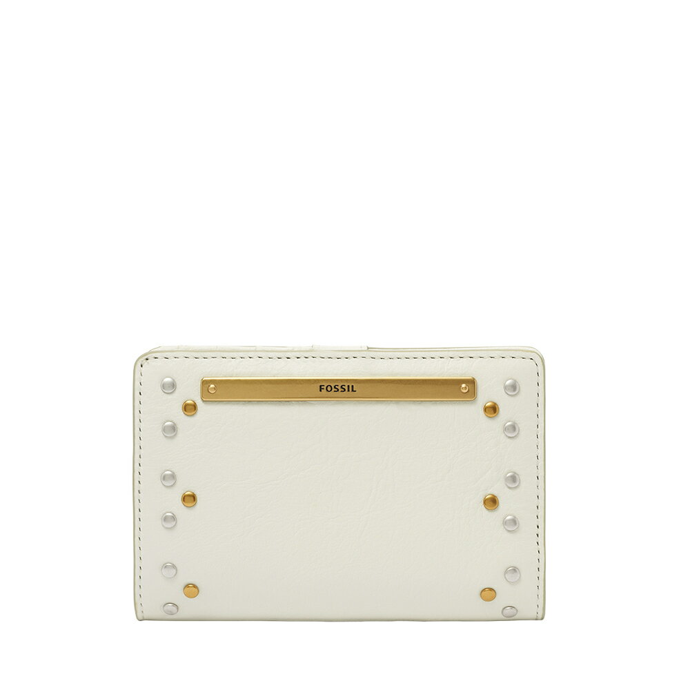 送禮首選★FOSSIL Liza 金屬釘造型輕巧型真皮短夾-白色 SL6469159【美國時尚品牌】 附防塵袋+提袋【全館滿額折價★FOSSIL全系列包夾送美妝蛋】