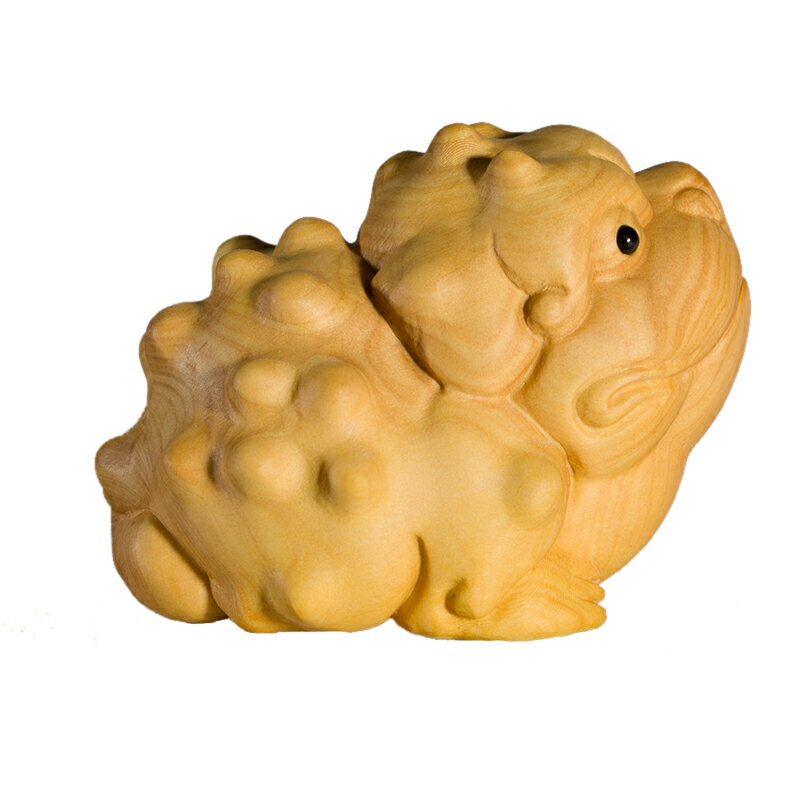 金蟾黃楊木把件-招財三腳蟾蜍木雕家居擺件74ap44【獨家進口