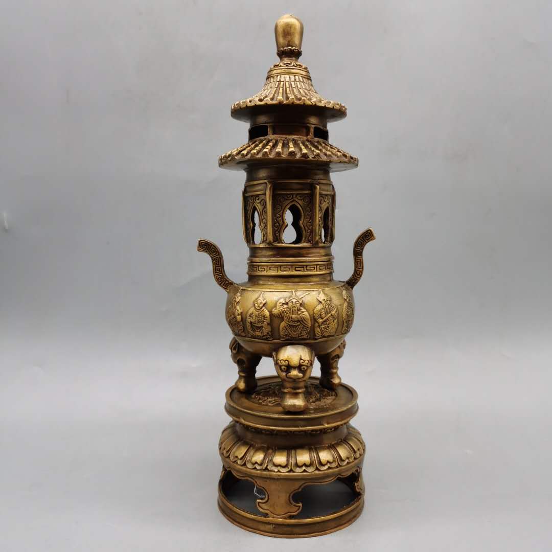 純銅復古銅器塔爐薰香爐擺件仿古故宮寶鼎香爐佛教用品銅器收藏