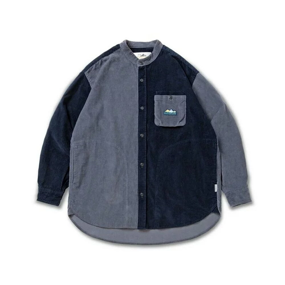 【全館滿額折】 Filter017 Color-Blocked Corduroy Henley Long Sleeve Shirt 藏藍灰拼色燈芯絨亨利領襯衫 H5585【新竹皇家 47112560152】