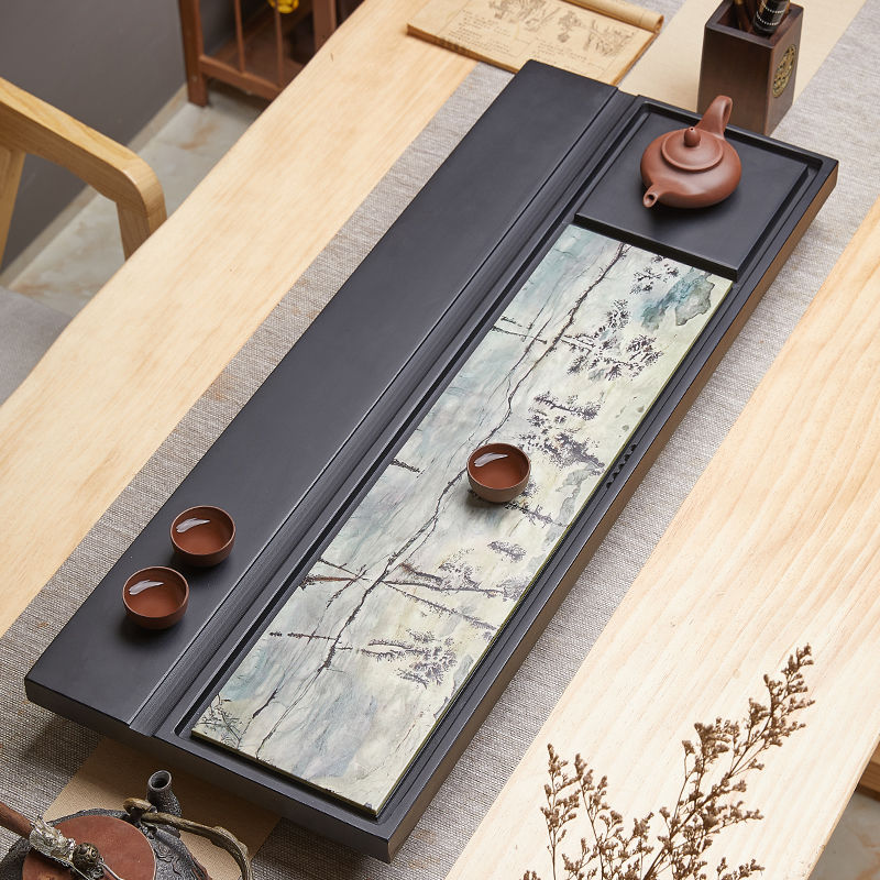 免運 開立發票 茶盤 茶具 天然新款烏金石茶盤家用茶臺簡約高階現代輕奢排水國畫石頭茶海特惠/工廠現貨 特價出 M1123