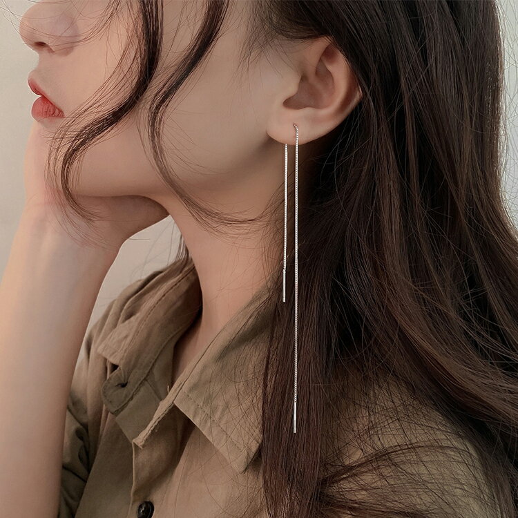 韓國925銀針簡約冷淡風長款耳線百搭高級感流蘇耳環網紅耳飾女潮