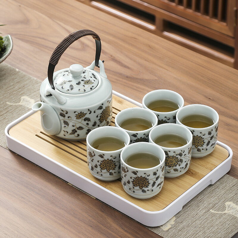 陶瓷大容量提梁壺茶具套裝日式泡茶壺花茶盃帶過濾網