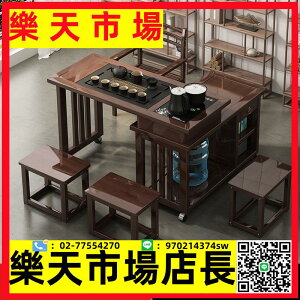 陽臺旋轉茶桌家用可移動小型茶臺多功能茶幾套裝實木喝茶桌椅組合