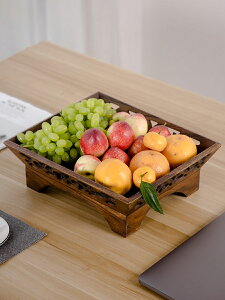 泰國創意實木果盤家用客廳零食托盤茶幾擺件木質復古新中式水果盤
