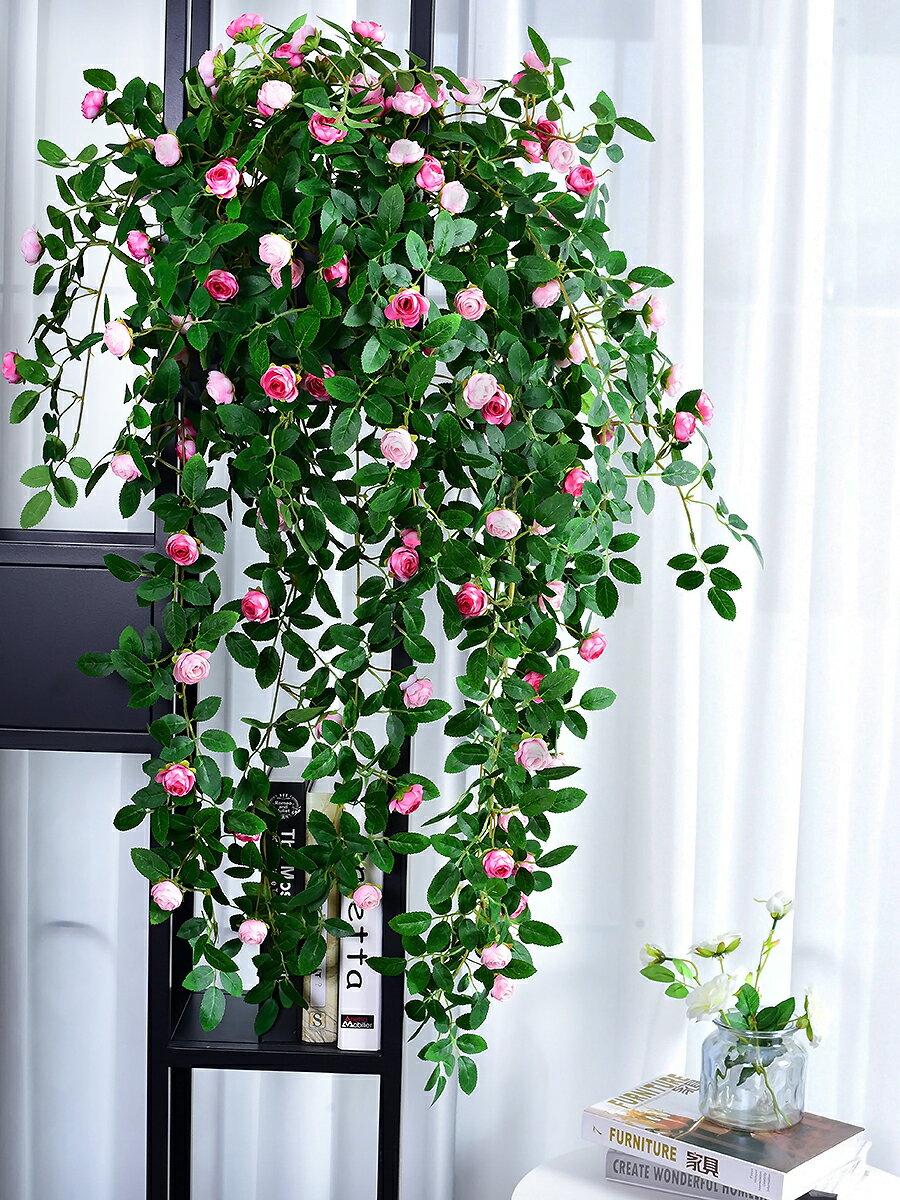 仿真綠植藤蔓假花薔薇花玫瑰月季花壁掛暖氣管道遮擋陽臺花園裝飾
