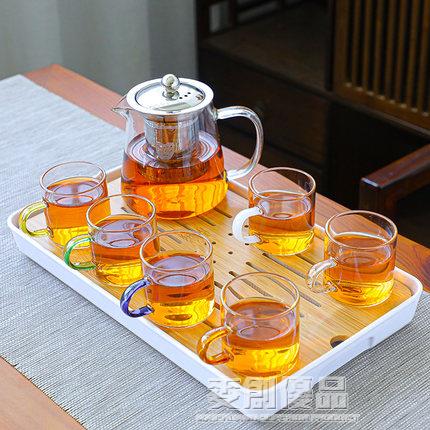 耐熱玻璃茶具套裝家用功夫茶杯高溫茶壺透明簡約客廳辦公室泡茶壺 「樂購生活百貨 」