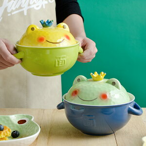 泡麵碗 韓式陶瓷泡面碗可愛帶蓋雙耳面碗卡通青蛙女學生大碗宿舍家用湯碗【摩可美家】