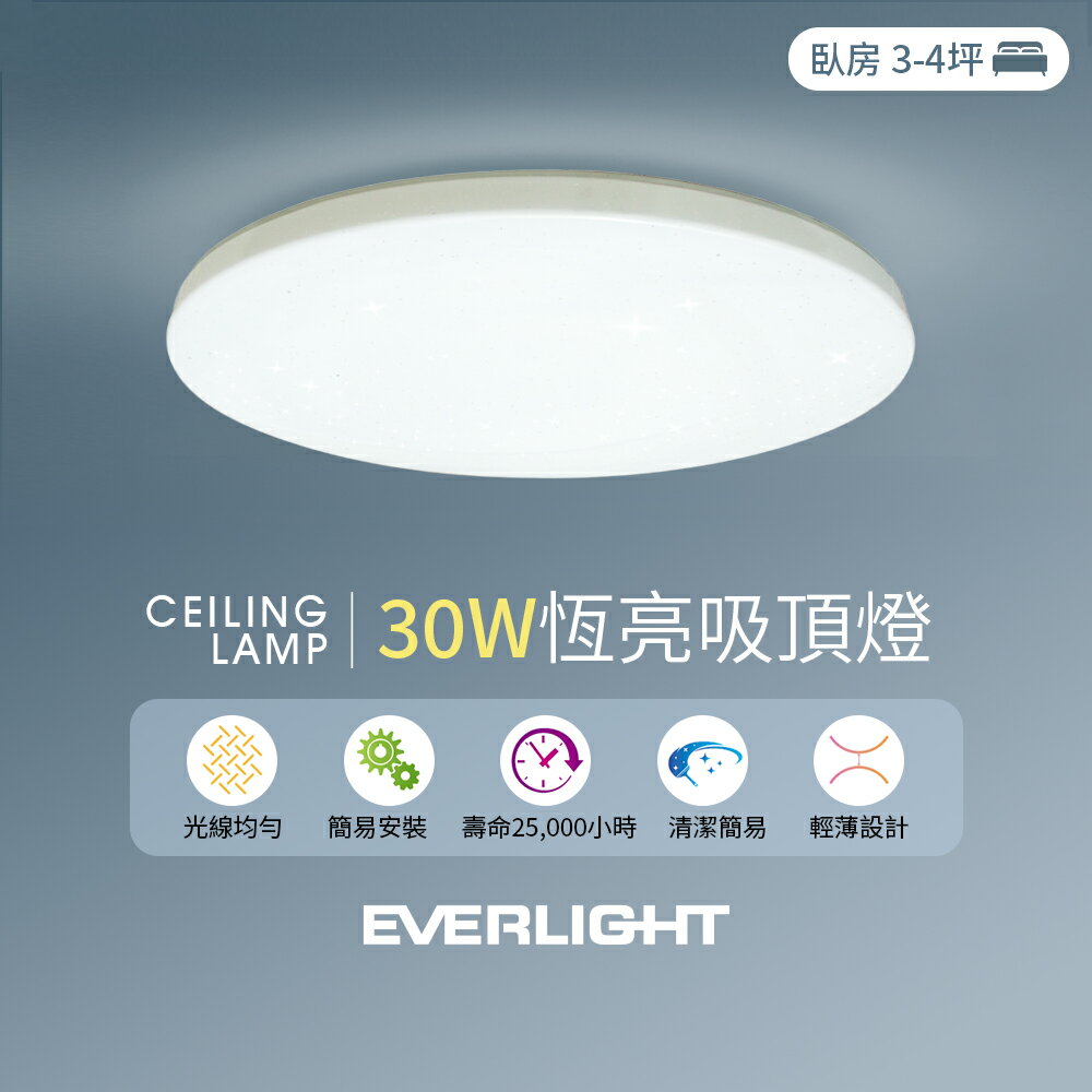 【EVERLIGHT億光】 30W恆亮 LED壁切吸頂燈 適用3-4坪 2年保固 白光