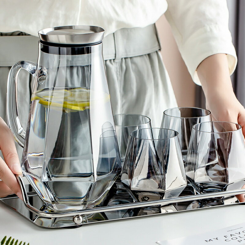 冷水壺玻璃水杯帶托盤客廳創意水壺杯子茶具家用涼水壺水具套裝