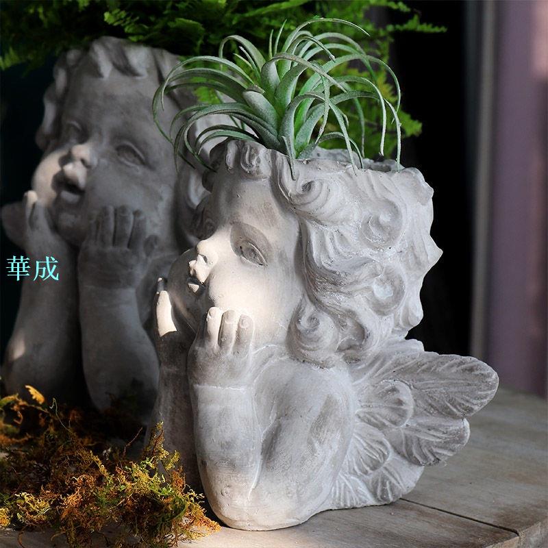 小天使水泥花盆 裝飾造景人物雕塑女孩花器 園藝花園種植擺件 純手工花器 植栽盆 多肉盆 盆栽容器 塑膠花盆 花器 控根