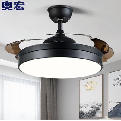 北歐吊扇燈餐廳隱形扇簡約客廳電風扇吊燈臥室護眼變頻黑色風扇燈