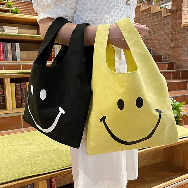 ANNAS 正韓笑臉手提袋 手拿包 購物袋 便當袋 帆布包 笑臉 微笑 可愛 韓國 INS