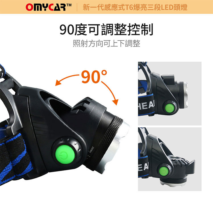 【OMyCar】感應式T6爆亮三段LED頭燈 (停電 超強光 釣魚頭燈 登山頭燈 工作頭燈) 9