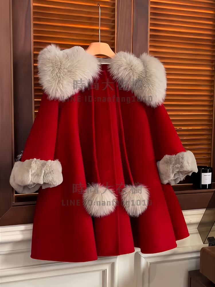 女童外套秋冬大衣兒童新年衣服童裝加絨內刷毛外套紅色過年服【時尚大衣櫥】
