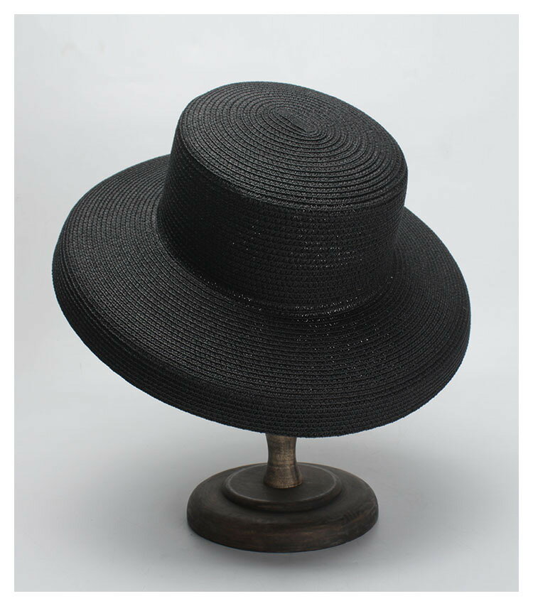 赫本法式復古優雅黑色草帽女夏天遮陽帽防曬度假海邊沙灘大檐帽子1入