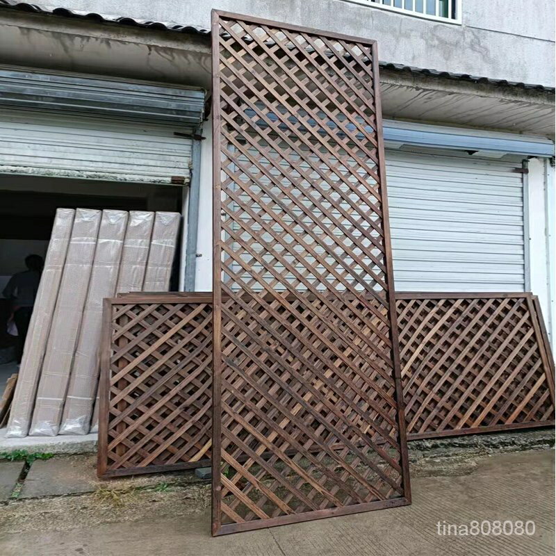 免運開 木柵欄 網格定製 庭院柵欄 園林木質製品斜網格柵碳化防腐木籬笆圍欄