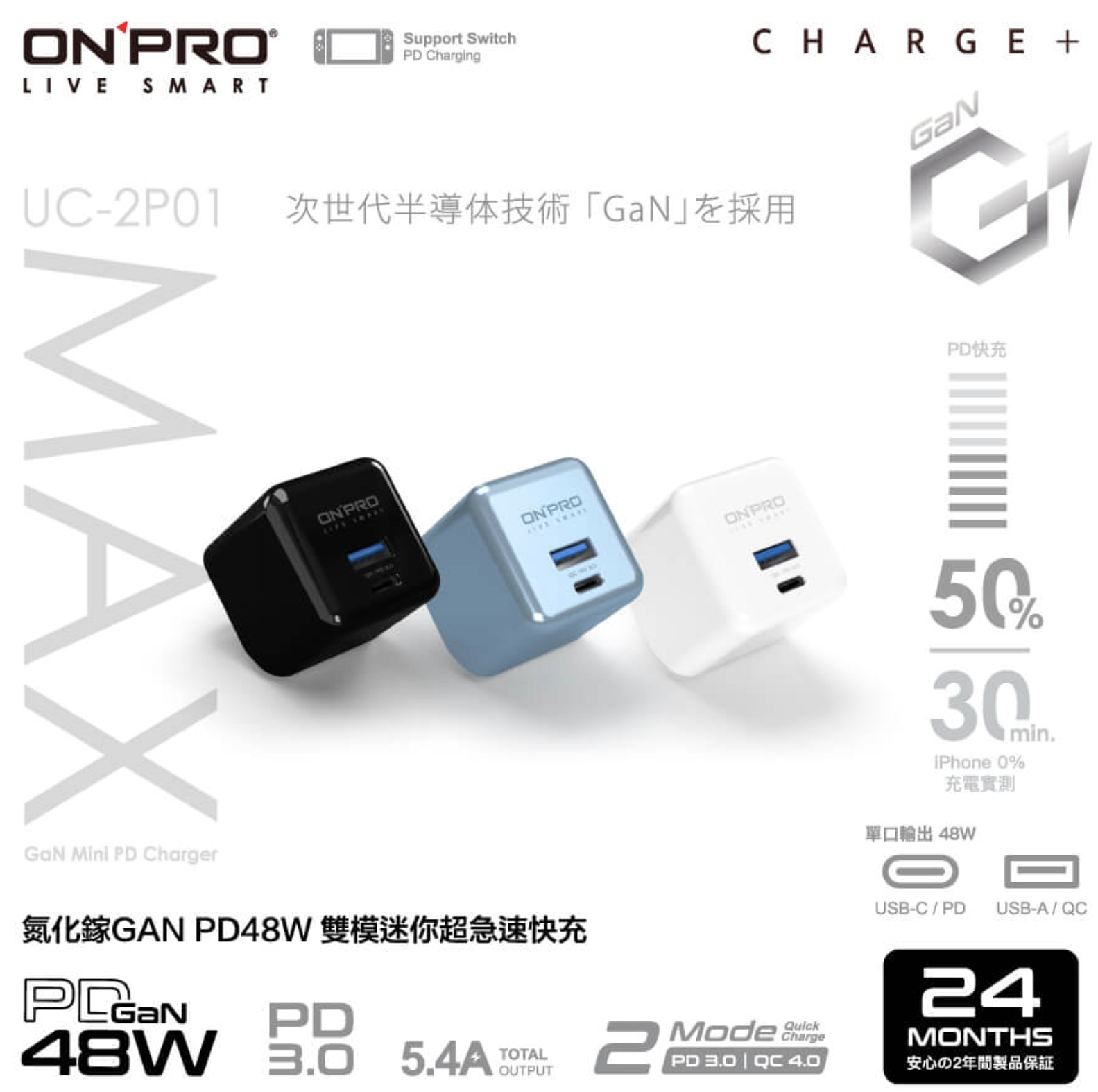 onpro UC-2P01 Max 氮化鎵 支援 PD 48W  雙孔 閃電 快充 急速 迷你 充電器 type C A 8