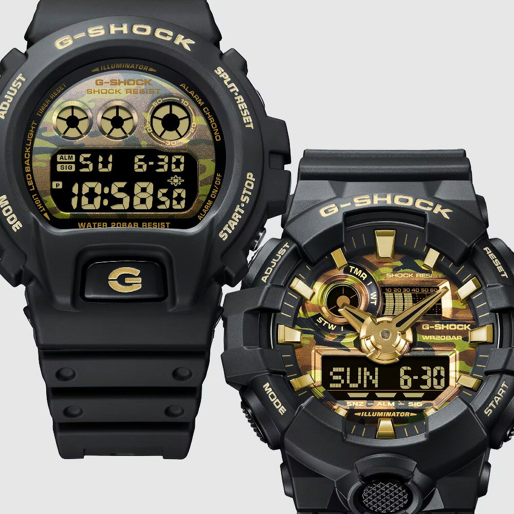 CASIO卡西歐 G-SHOCK GA-700 系列 GA-700CF-1A  金色迷彩雙顯時尚腕錶  黑色 53.4mm｜樂天領券現折★全館特惠中★指定刷卡回饋10% 2