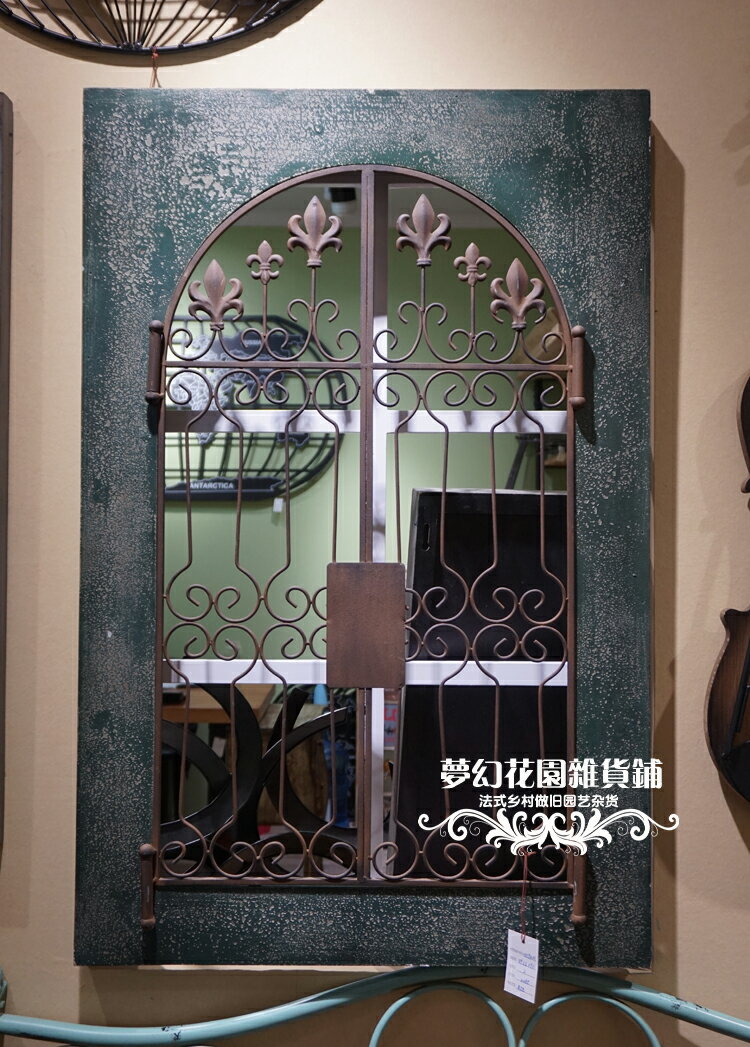 法式鄉村做舊實木鐵藝壁飾花窗 服裝店酒吧咖啡店櫥窗壁掛裝飾1入