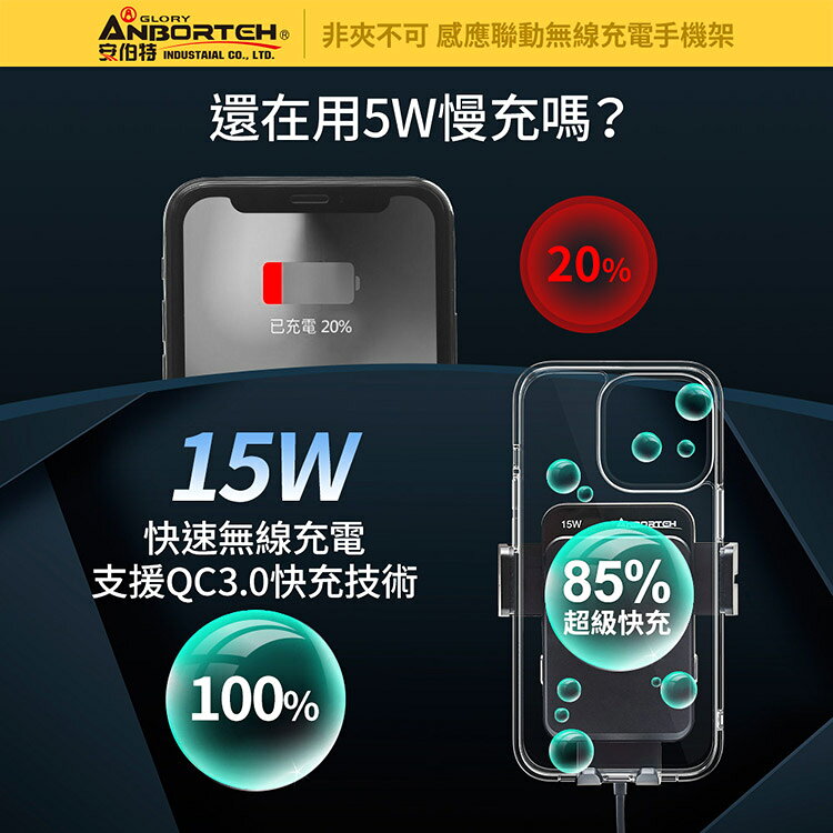 【安伯特】感應聯動無線充電手機架 (車用手機架 汽車手機架 車載手機架) 3