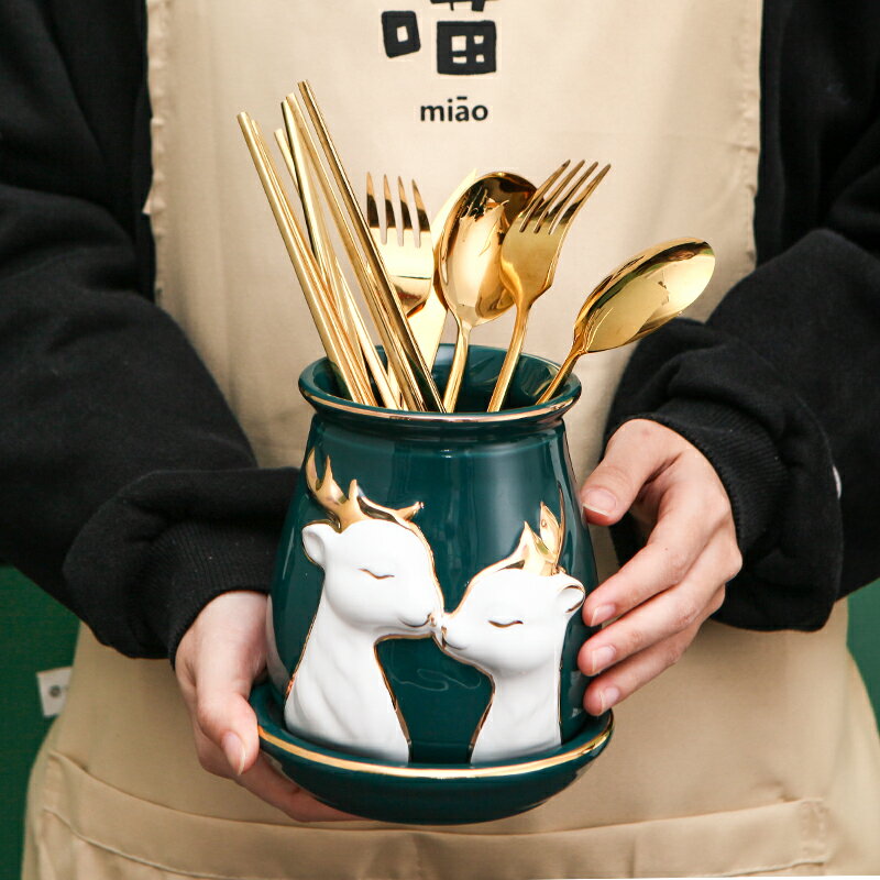 陶瓷筷子筒家用筷子桶瀝水籠架筷籠廚房用品筷子叉勺收納置物架