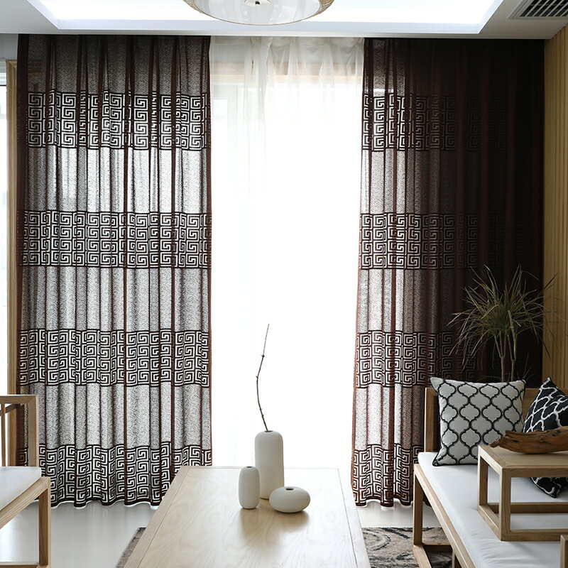 現代中國風客廳書房陽臺新中式高檔窗紗古典落地窗紗窗簾定制成品