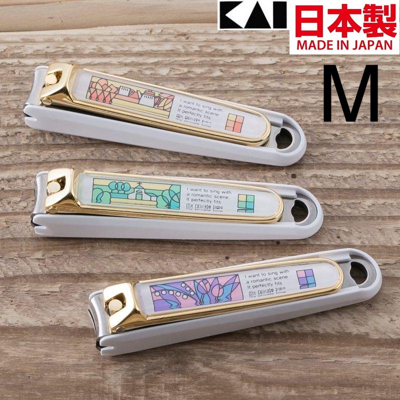 asdfkitty*日本製 貝印 金邊彩繪 彎口指甲剪/指甲刀/指甲鉗-M-顏色隨機-正版商品