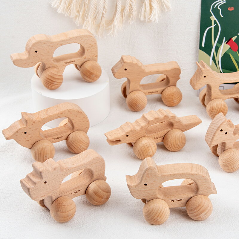 原木精品環保安全嬰幼兒寶寶小車實木兒童益智玩具積木手推車木質
