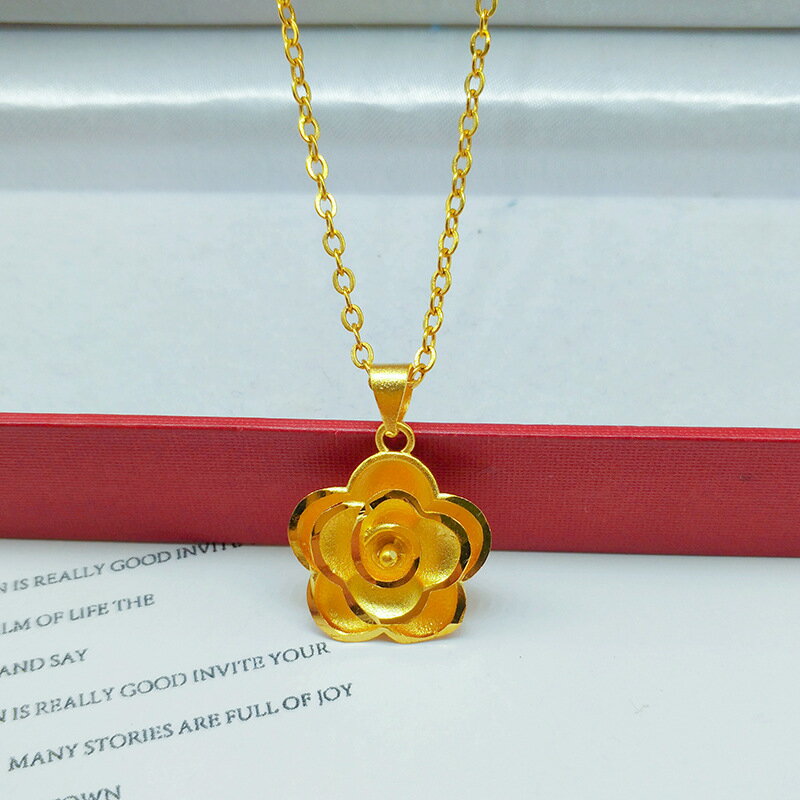 越南沙金玫瑰花吊墜久不掉色鍍金花朵項鏈女款時尚鎖骨鏈24k飾品