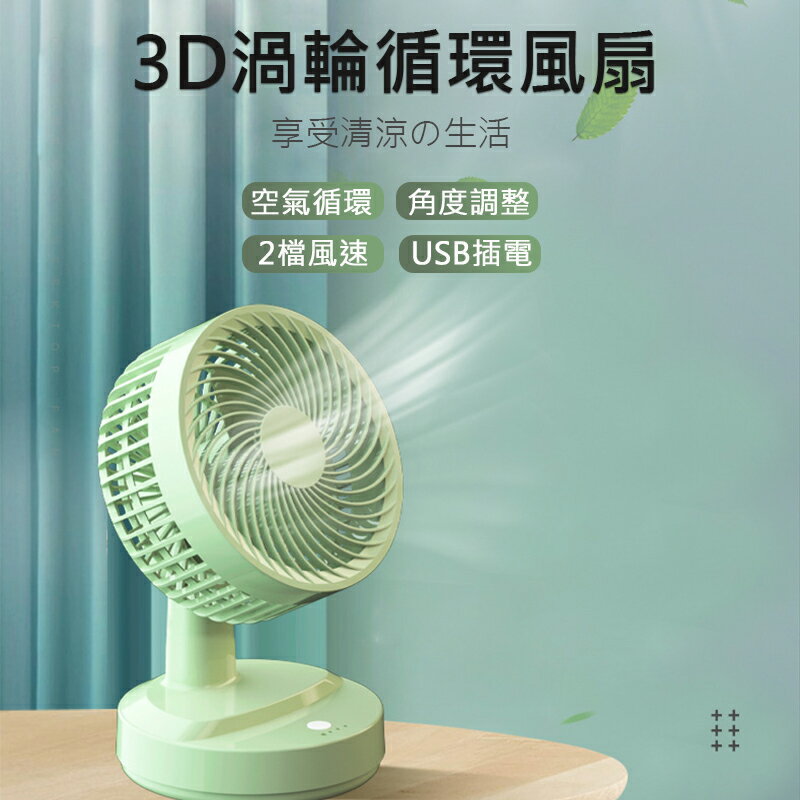 【$199超取免運】3D渦輪循環風扇 循環扇 桌面風扇 USB風扇 可調角度 大風力 兩檔風速 超靜音 (插電款)