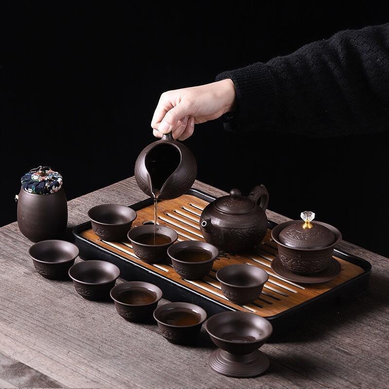 旅行茶具套裝 旅行茶具組 茶具茶壺 宜興紫砂旅行茶具小套裝整套家用陶瓷功夫茶具戶外旅遊伴手禮定製 免運
