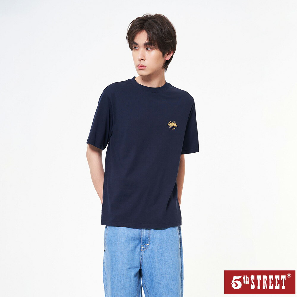 男線條山形小LOGO印花短袖T恤-丈青【5th STREET】【APP下單享4%點數】 ★春夏新品 ★嚴選人氣必買 0